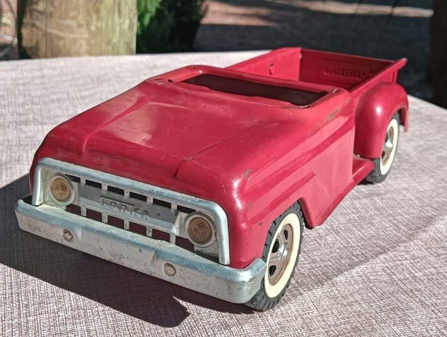 Rare 1960s Tonka Red Stepside Truck Model 302  Top Cabin Missing - Collectable Retro Steel Truck