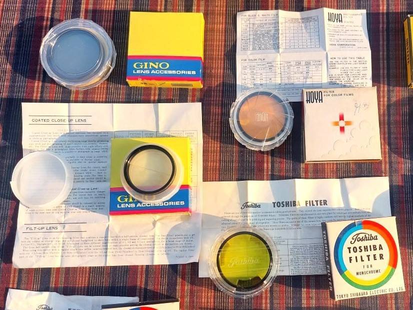 Batch of 16 Vintage Japanese Camera Filter Lenses (mostly 55mm) and other Accessories