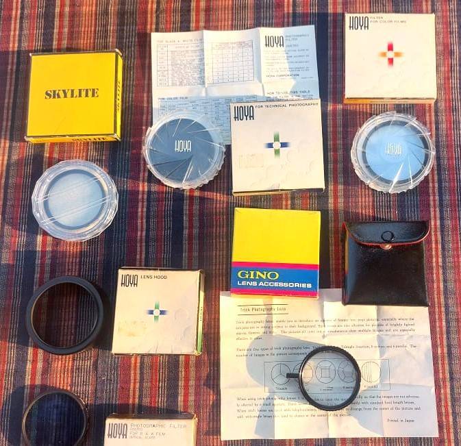 Batch of 16 Vintage Japanese Camera Filter Lenses (mostly 55mm) and other Accessories