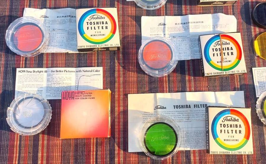 Batch of 16 Vintage Japanese Camera Filter Lenses (mostly 55mm) and other Accessories