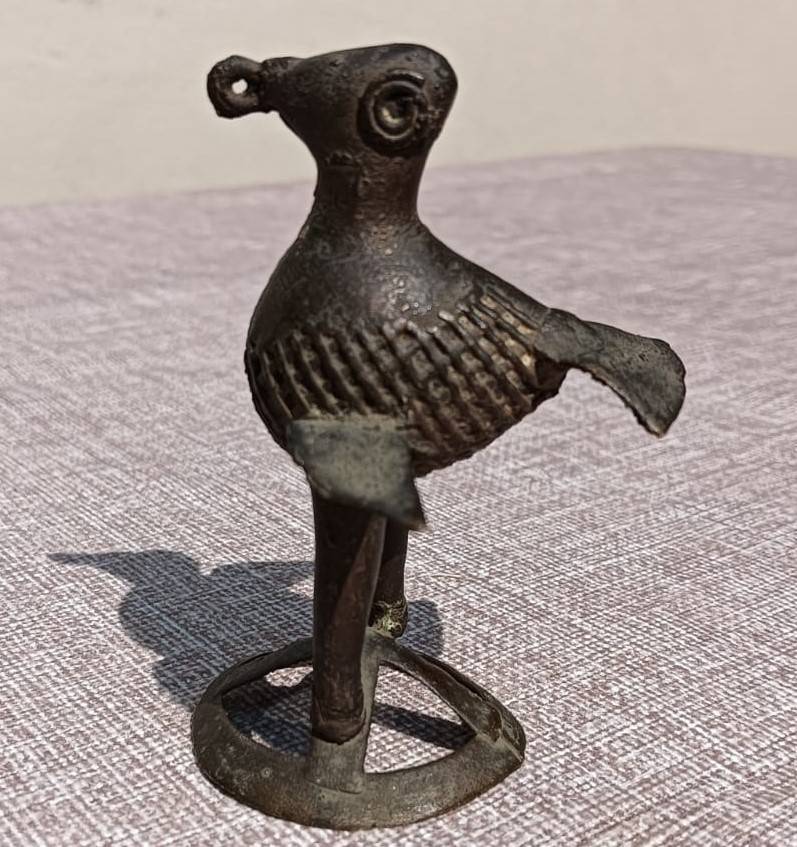 Antique Bronze Dhokra Kondh Tribal (West Bengal) Peacock Totem Statue Small 9cm High