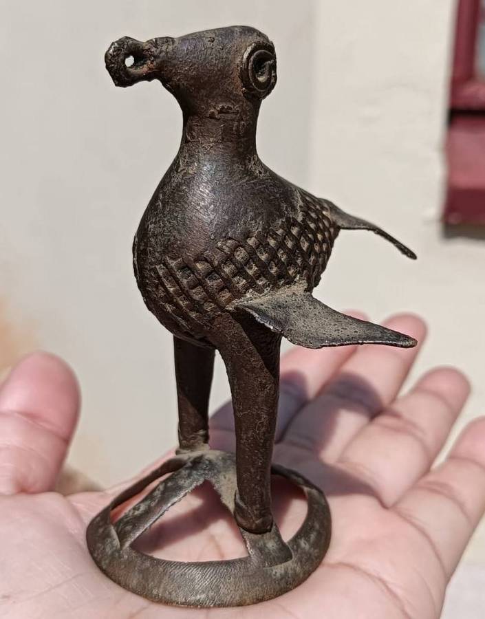 Antique Bronze Dhokra Kondh Tribal (West Bengal) Peacock Totem Statue Small 9cm High