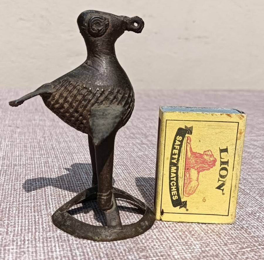 Antique Bronze Dhokra Kondh Tribal (West Bengal) Peacock Totem Statue Small 9cm High