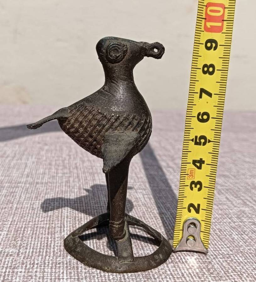 Antique Bronze Dhokra Kondh Tribal (West Bengal) Peacock Totem Statue Small 9cm High