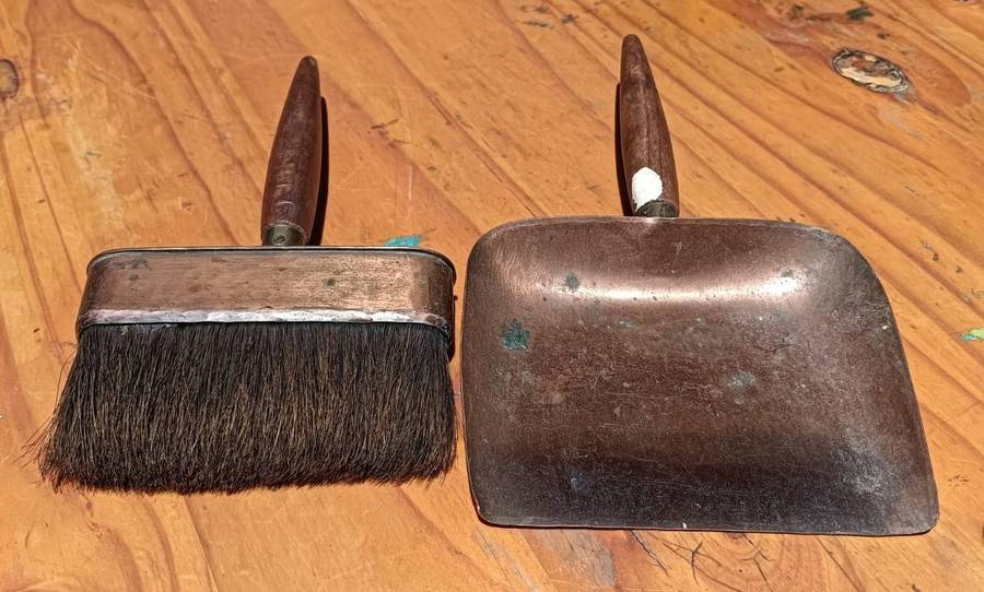 Small Copper and Brass Vintage Crumb Brush and Dustpan "Silent Butler" Set