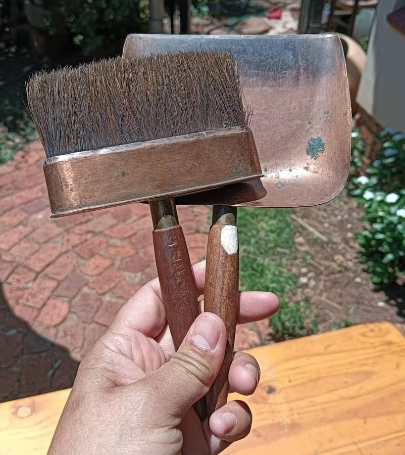Small Copper and Brass Vintage Crumb Brush and Dustpan "Silent Butler" Set