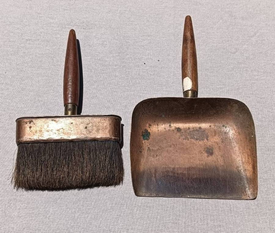 Small Copper and Brass Vintage Crumb Brush and Dustpan "Silent Butler" Set