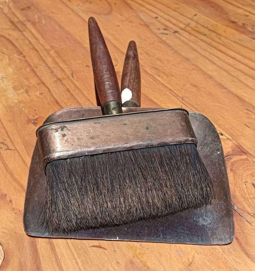 Small Copper and Brass Vintage Crumb Brush and Dustpan "Silent Butler" Set