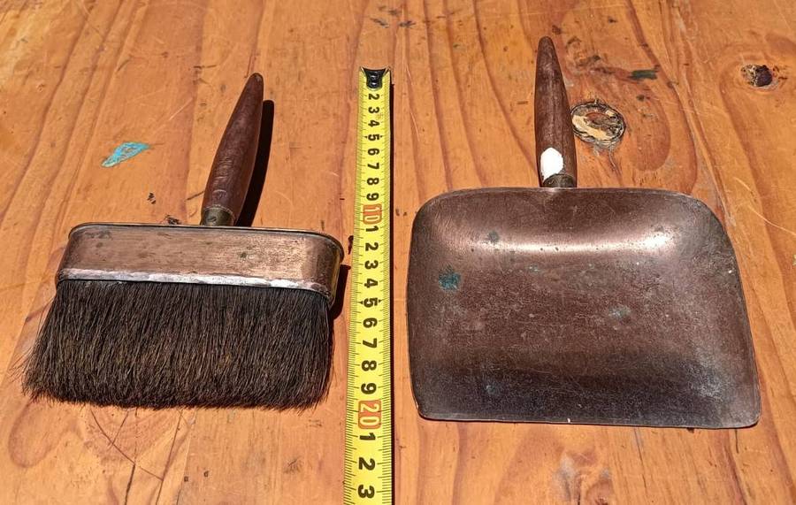 Small Copper and Brass Vintage Crumb Brush and Dustpan "Silent Butler" Set