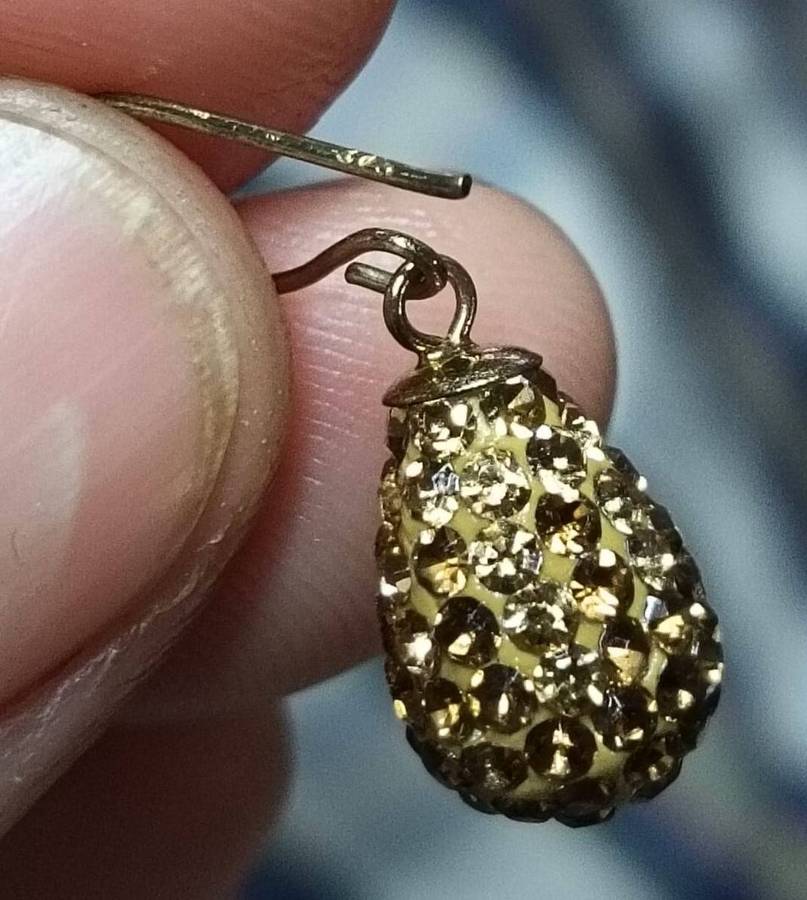 Vintage 375 (9ct) Gold and Rhinestone Fruit Pear Shaped French Hook Earrings Total Weight 1.67g
