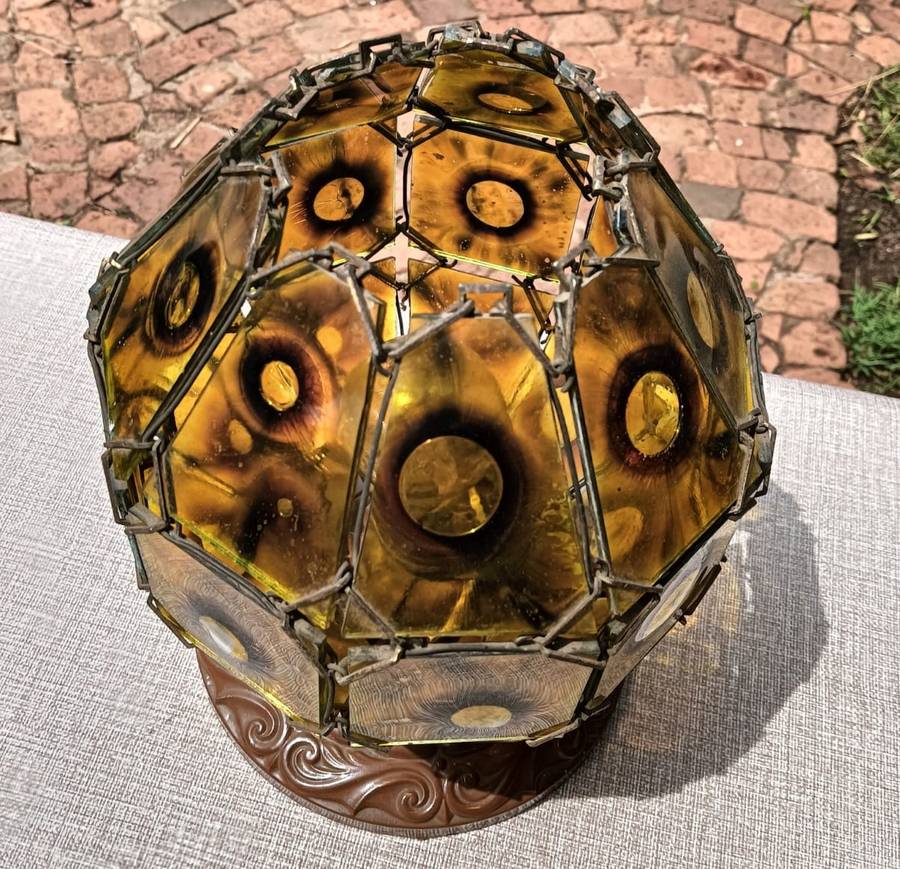 Beautiful Vintage Nonagon (9-Sided) Lamp with 27 Starburst Yellow Orange Glass Panels Working!