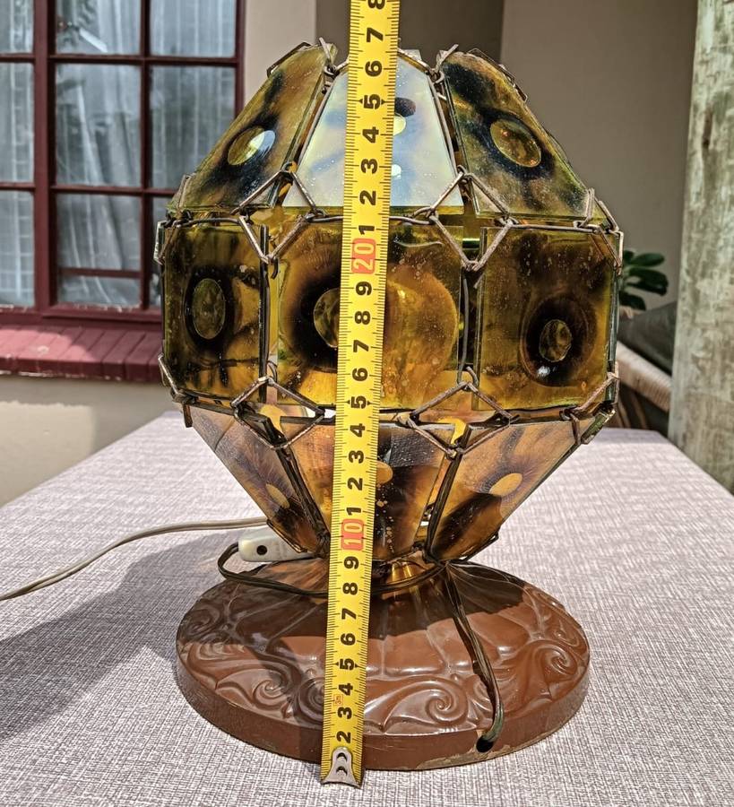 Beautiful Vintage Nonagon (9-Sided) Lamp with 27 Starburst Yellow Orange Glass Panels Working!