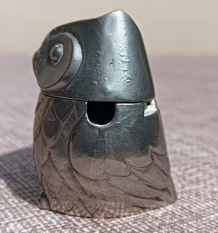 Cute Vintage Silver Metal Salt / Sugar Jar Owl 4.5cm High
