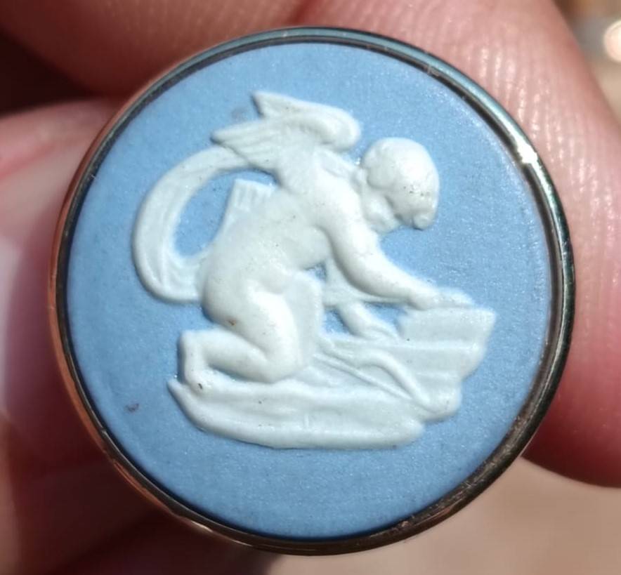 Wedgwood Blue Jasperware Cupid Sharpening his Arrows Cufflinks 1960s