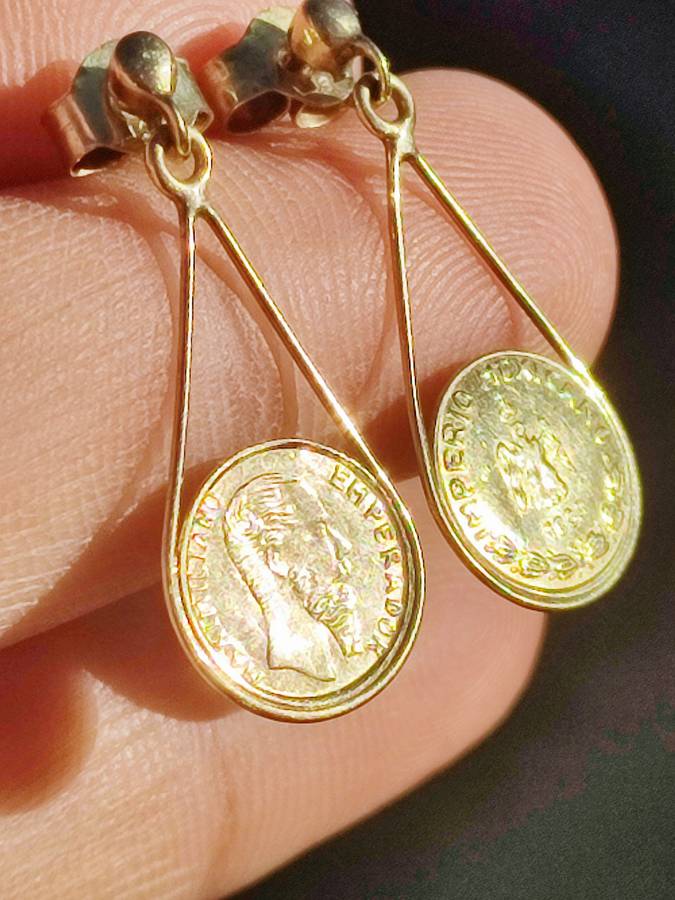 9ct Gold Imperio Drop Coin Earrings