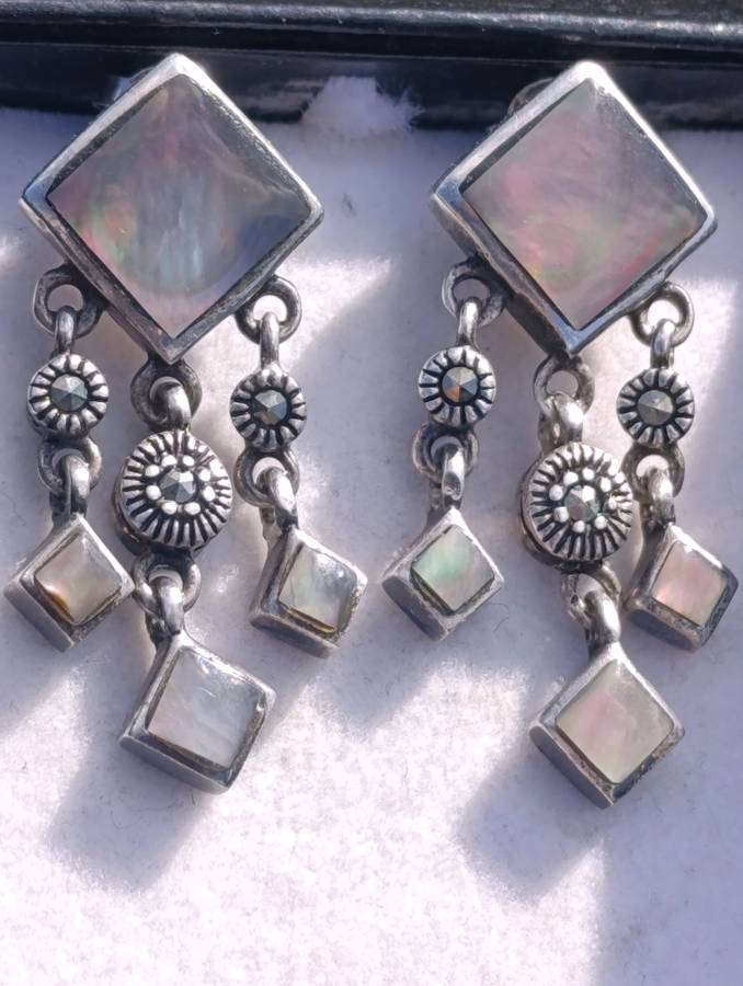 Vintage Sterling Marcasite Drop Earrings