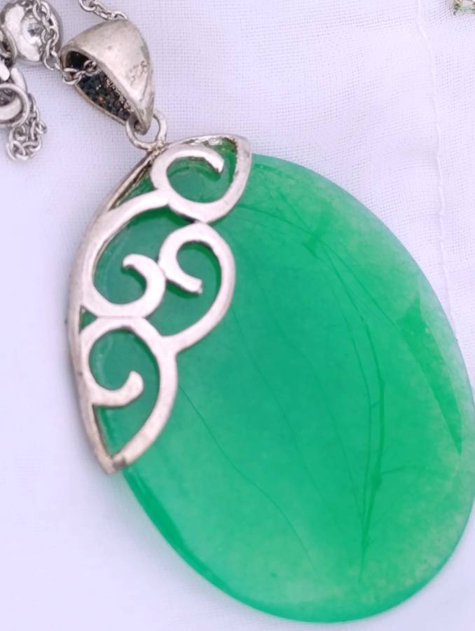 Sterling Vintage Large Jade Pendant Set