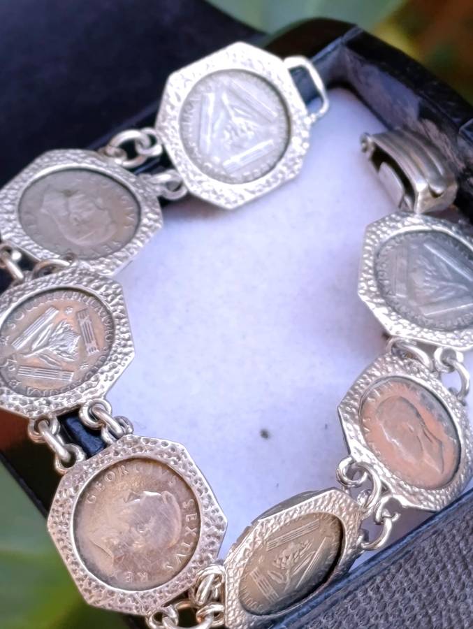 Sterling Vintage Tickey Coin Bracelet