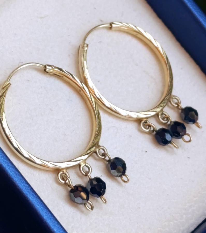 9ct Gold Vintage Crystal Hoop Earrings