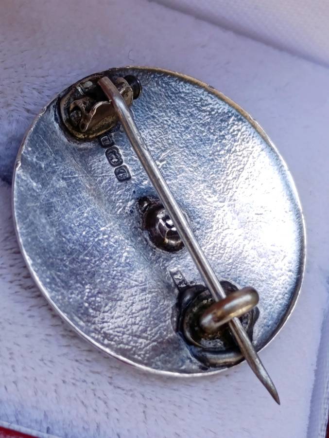 Antique Sterling Purple Guilloche Enamel Brooch