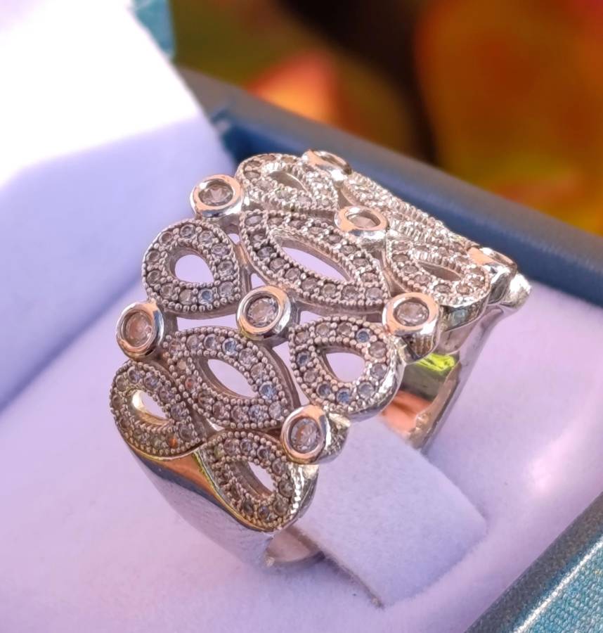 Sterling Vintage Wide Band Studded Ring