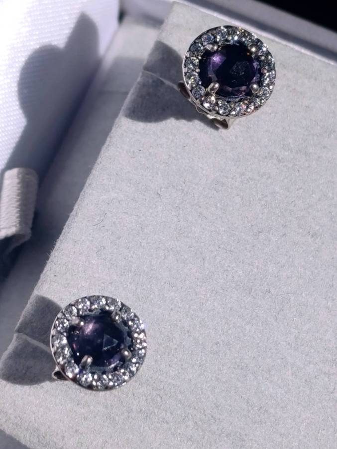 Pandora Sterling Purple Stone Earrings