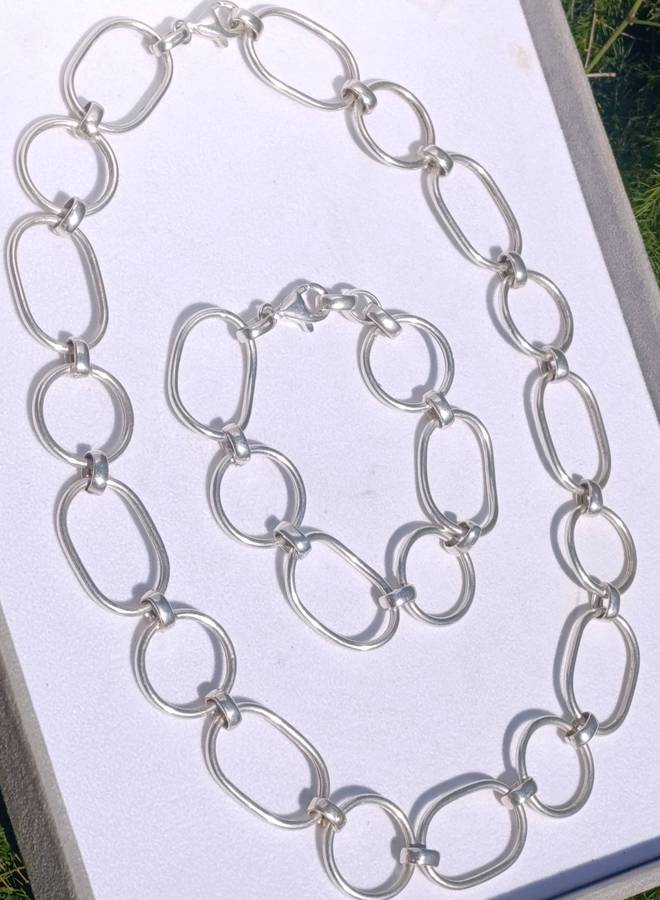 Vintage Sterling 2CM Necklace & Bracelet Set