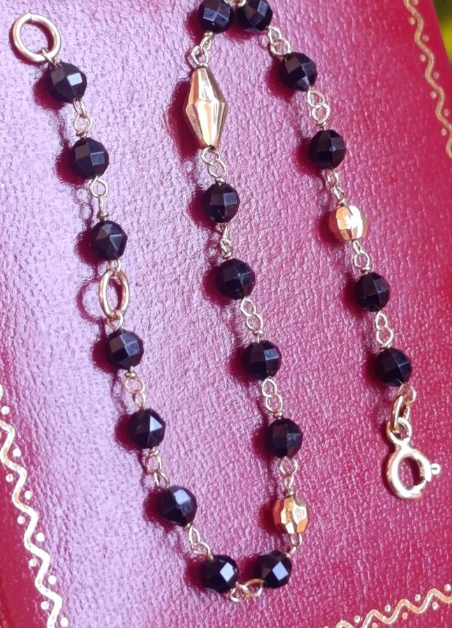 9ct Gold Black Crystal Vintage Bracelet