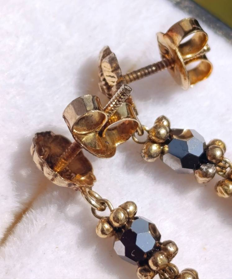 9ct Gold Black Crystal Drop Earrings