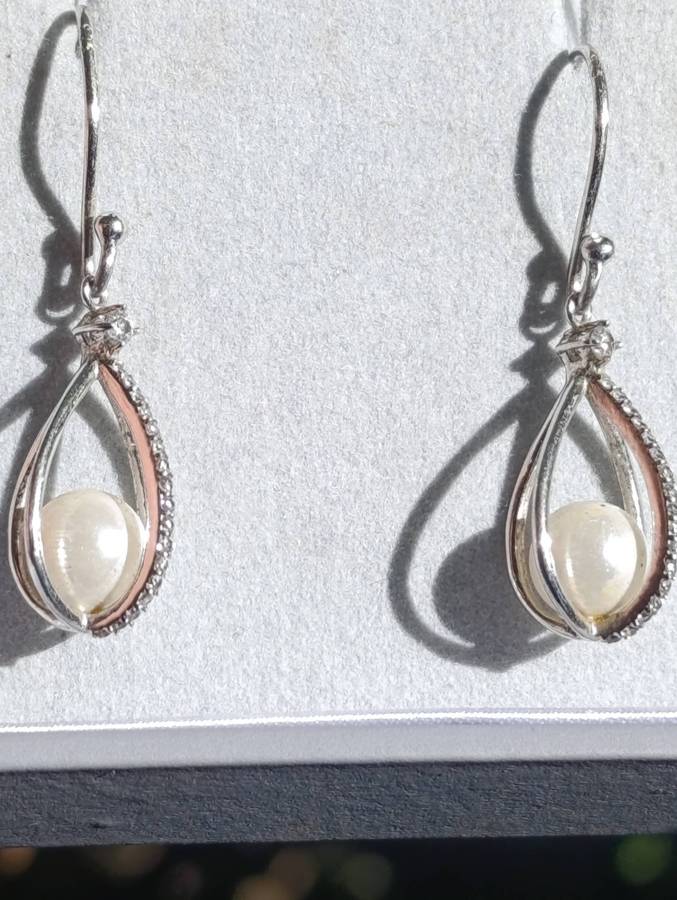 Sterling Encased Pearl Drop Earrings
