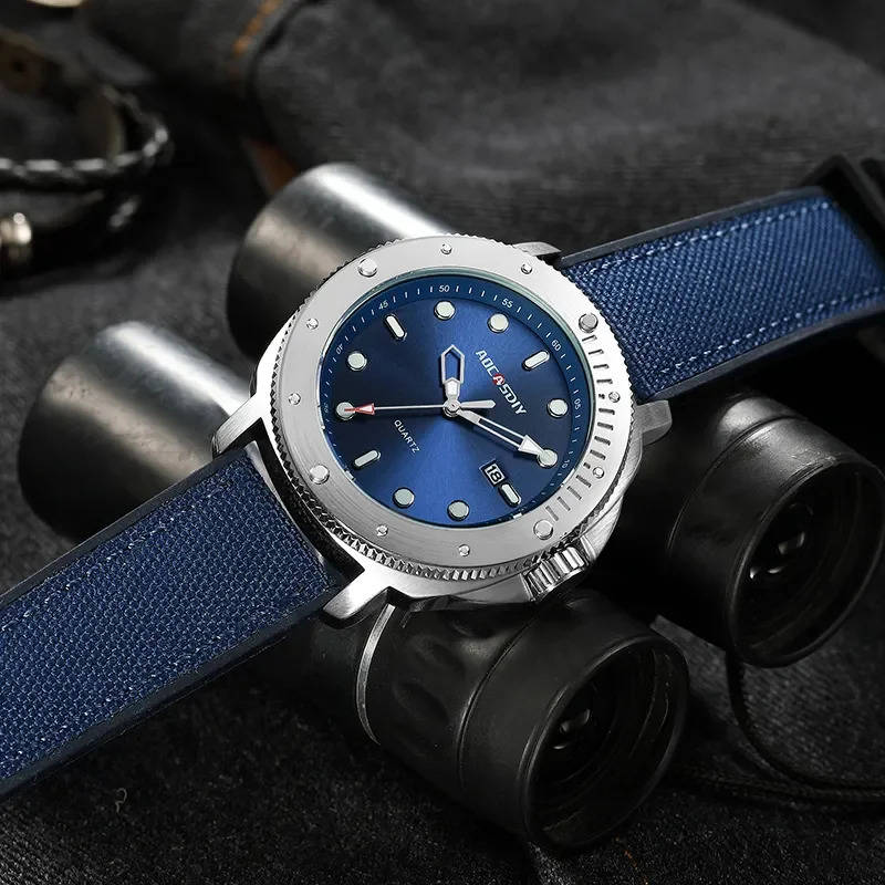 Blue AOCASDIY A6022 Shock Resistant, Complete Calendar, Water Resistant, Quartz Wristwatch