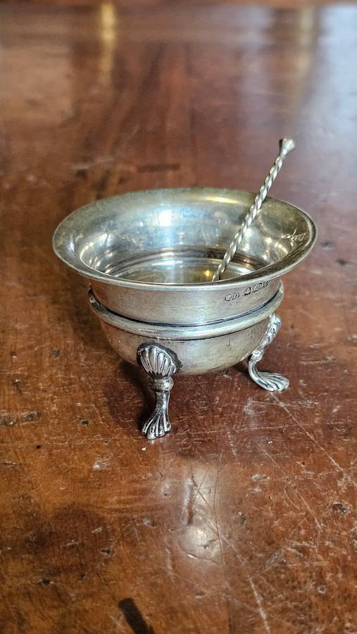 Hallmarked Silver Mustard Pot & Spoon
