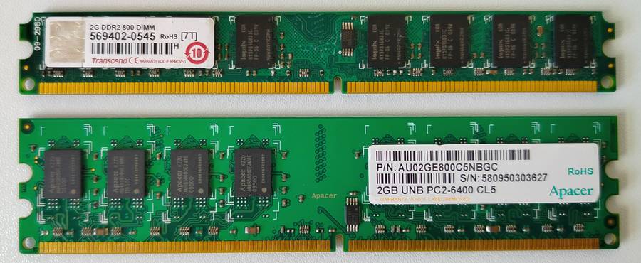 2x2GB DDR2-800 PC2-6400 RAM (Dual Channel Kit) Transcend + Apacer