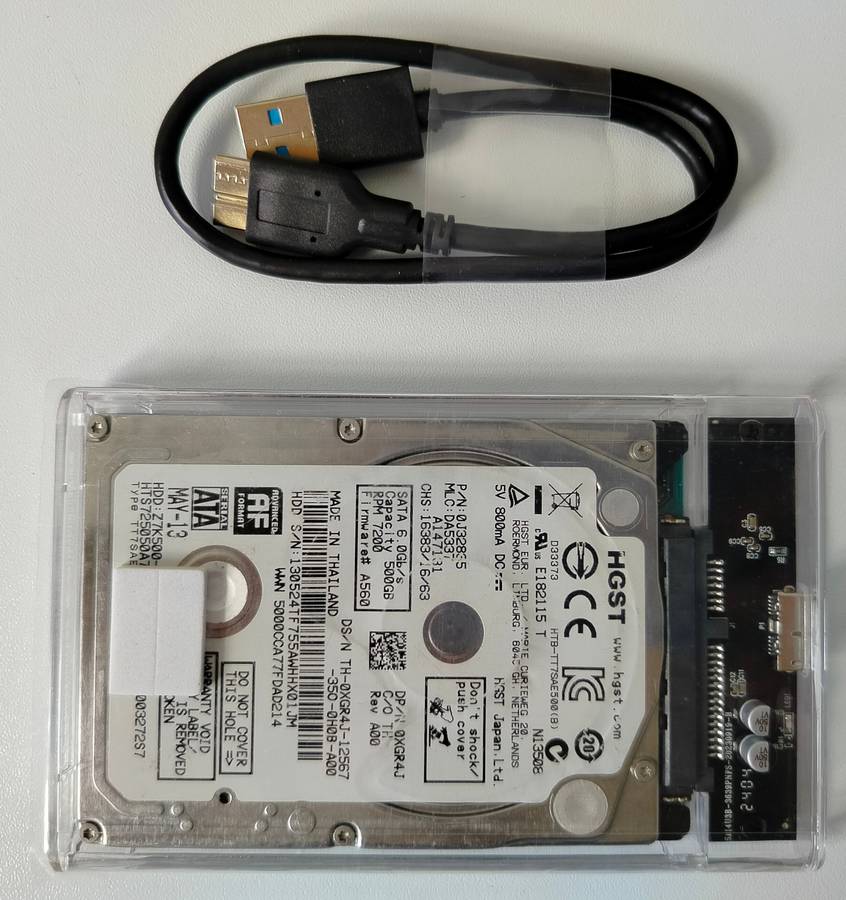 500GB External 2.5" USB 3.0 hard drive | USB powered | Clear case