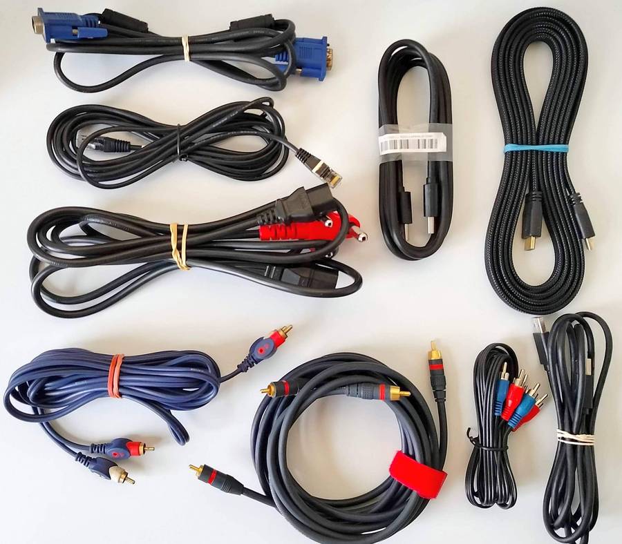 Assorted cables |3M HDMI, 1.8M DisplayPort, VGA, USB, 3M twin IEC, 3x RCA (new and used)