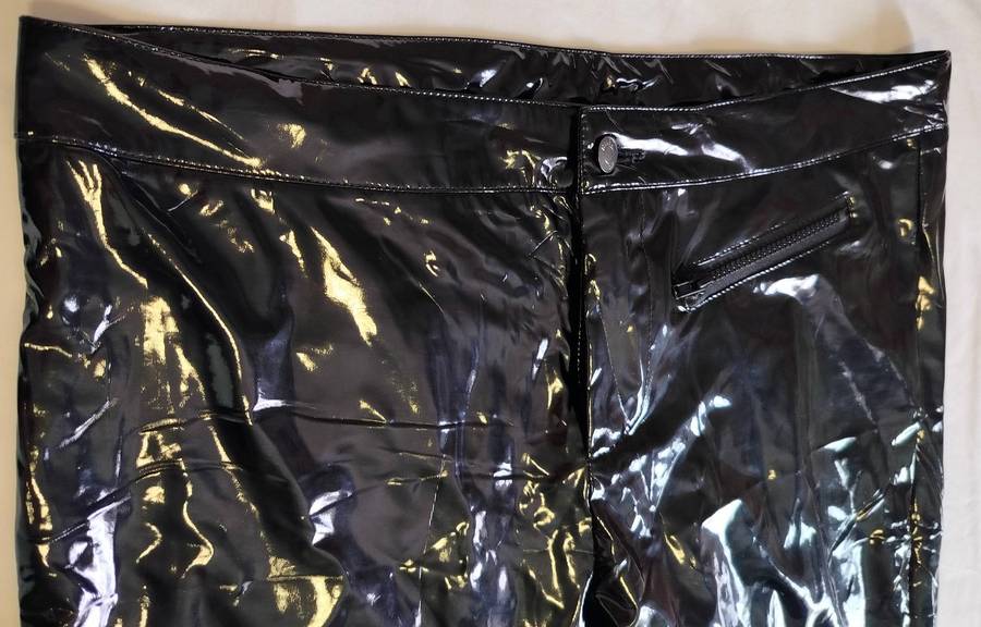 Shiny black PVC pants | Denim Fix | Soft fabric lining | Zip and Button