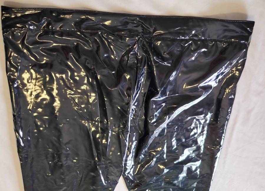 Shiny black PVC pants | Denim Fix | Soft fabric lining | Zip and Button