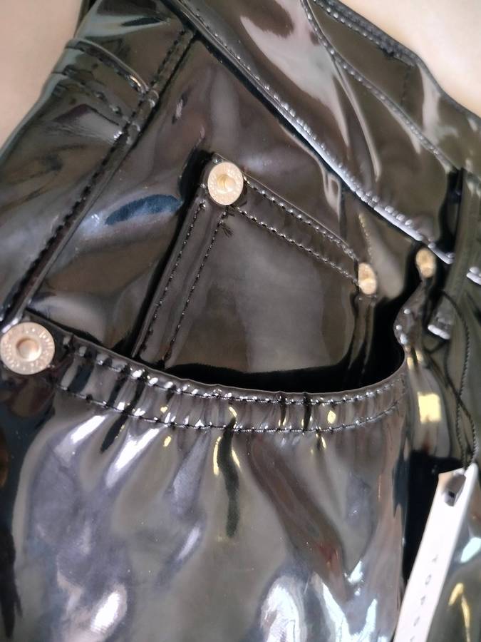 Topshop black PVC pants | Imported | Jean style | Soft fabric lining | Buttons up like Levi's