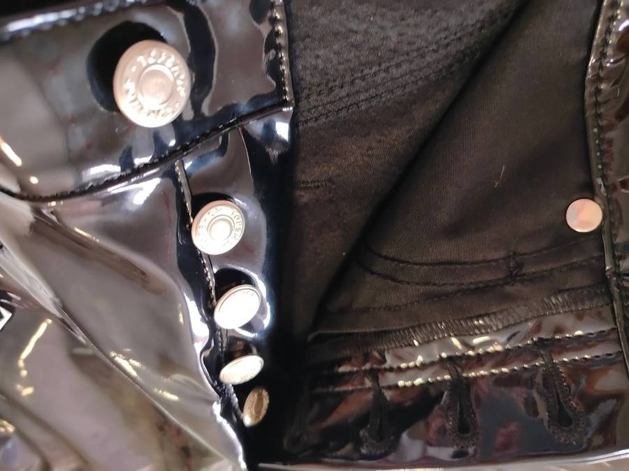 Topshop black PVC pants | Imported | Jean style | Soft fabric lining | Buttons up like Levi's
