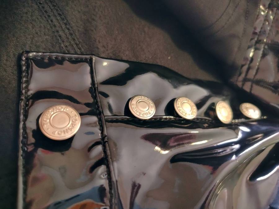 Topshop black PVC pants | Imported | Jean style | Soft fabric lining | Buttons up like Levi's