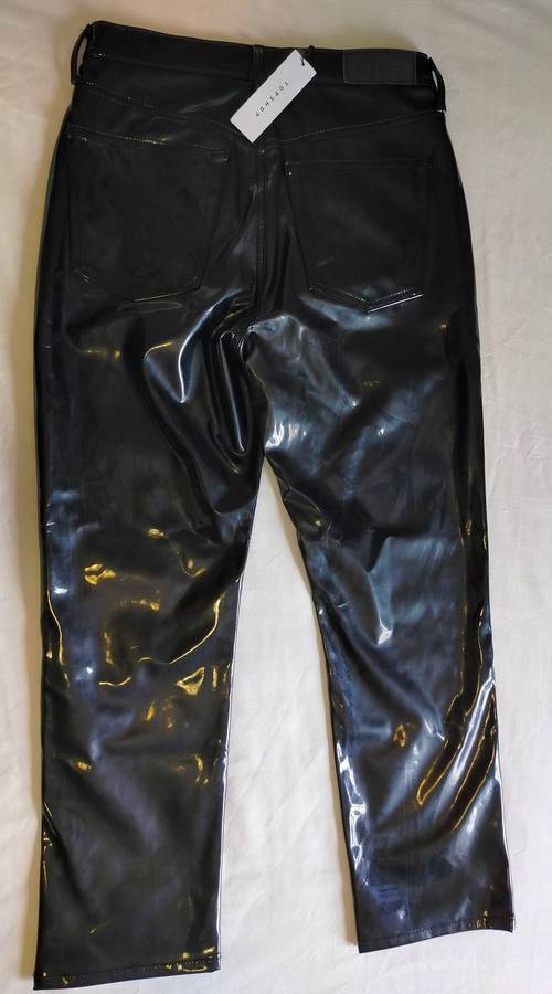 Topshop black PVC pants | Imported | Jean style | Soft fabric lining | Buttons up like Levi's