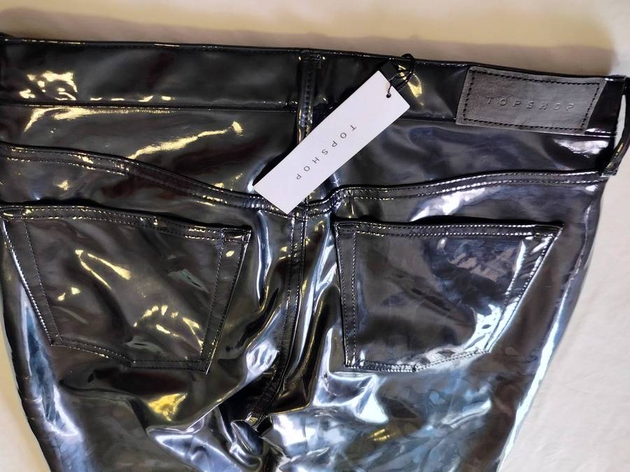 Topshop black PVC pants | Imported | Jean style | Soft fabric lining | Buttons up like Levi's