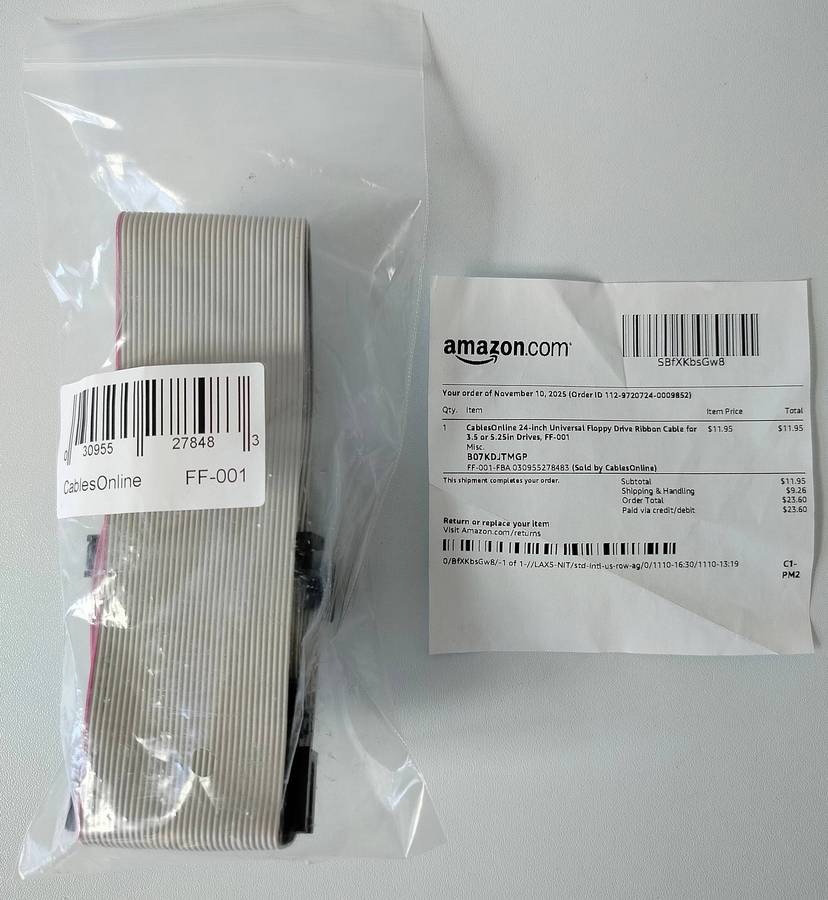 Floppy Cable for 3.5 and 5.25 drives | 34-pin and edge connector | Imported from the USA