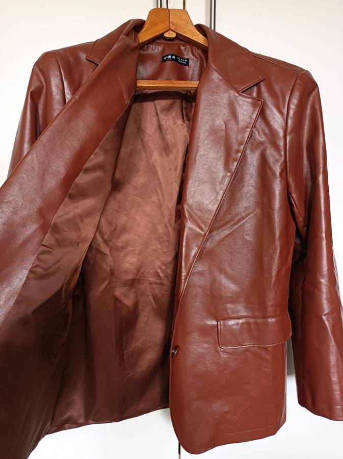 Brown Pleather Blazer from Shein | Size M