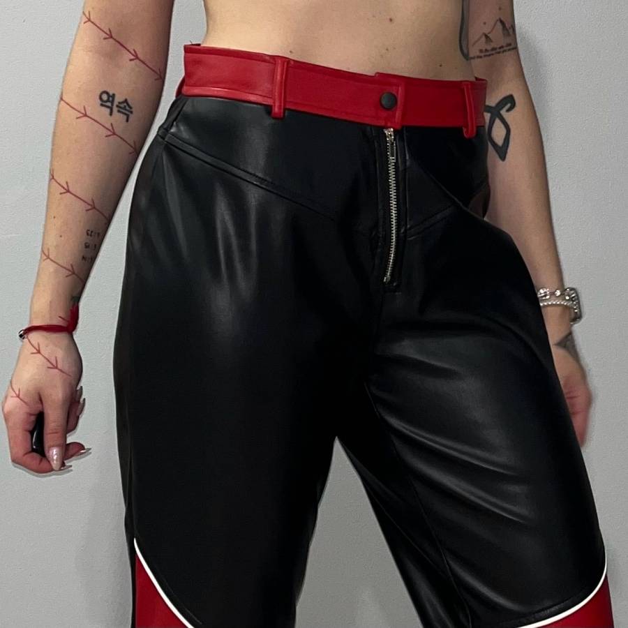 Black and red pleather pants | Soft and stretchy material | Size 36