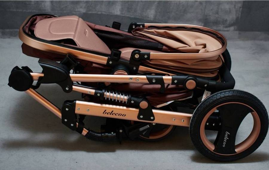 Belecoo stroller 2 in 1 Foldable Baby Pram - Khaki