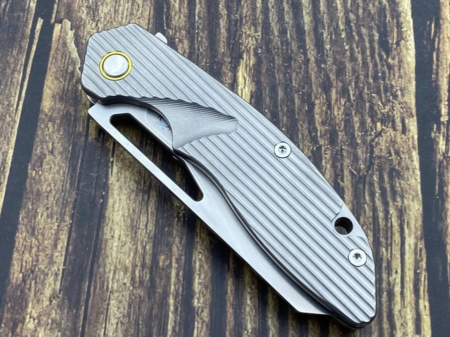 SixLeaf SL-29A Rattlesnake Designs Pocket Knife Milled Titanium Handle CPM-20CV Blade Steel