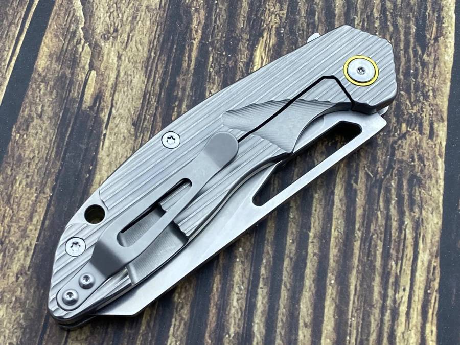 SixLeaf SL-29A Rattlesnake Designs Pocket Knife Milled Titanium Handle CPM-20CV Blade Steel