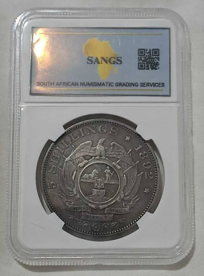 1892 ZAR Silver Kruger 5 Shillings Crown Graded SANGS VF30