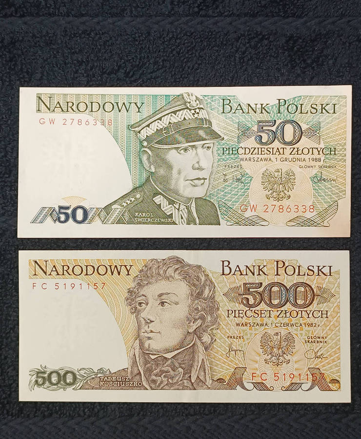 Banknotes x 2 Poland 50 & 500 Zloty 1988